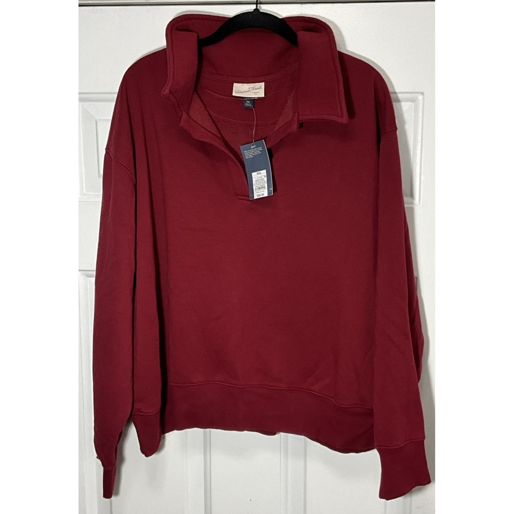 Universal Thread Maroon V-Neck Pull Over Fleece Sweatshirt Women's XXL